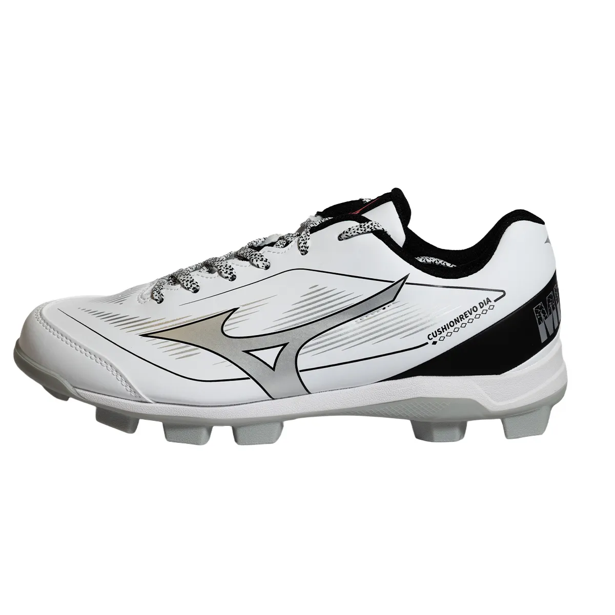 Mizuno Cushion Revo TPU Cleats | White Silver Black