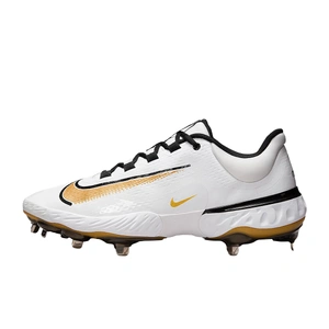 Nike Alpha Huarache Elite 4 Low Metal Cleats | White/Gold